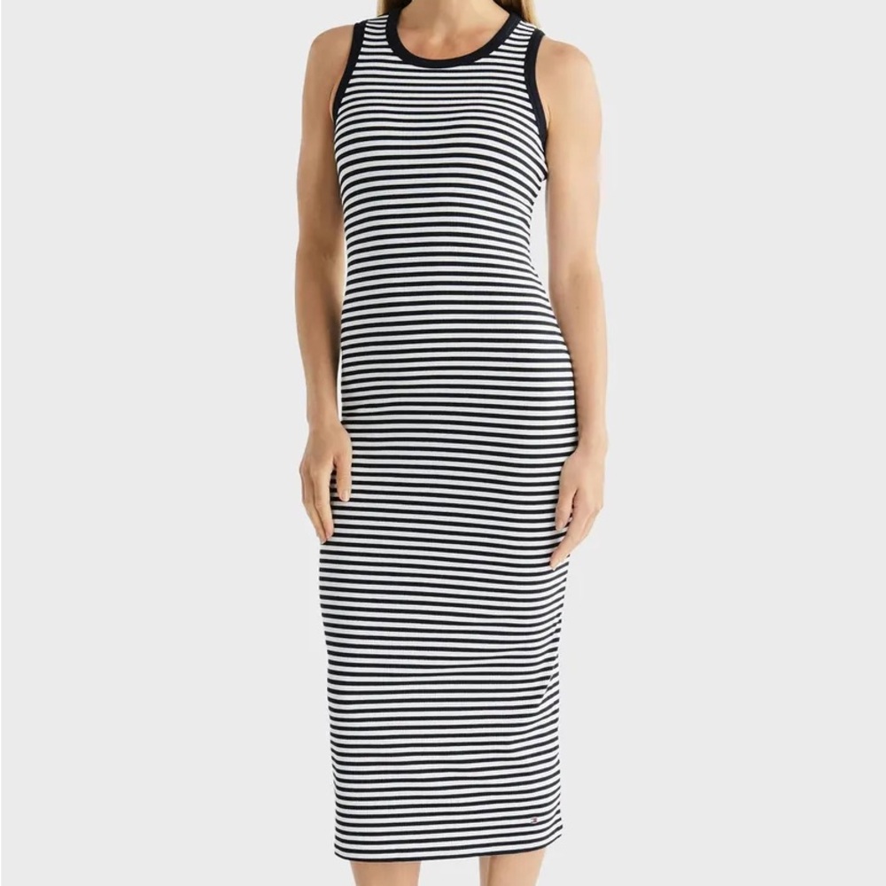 Madewell Ribbed Tank Scoop Midi Dress in Stripe blue white